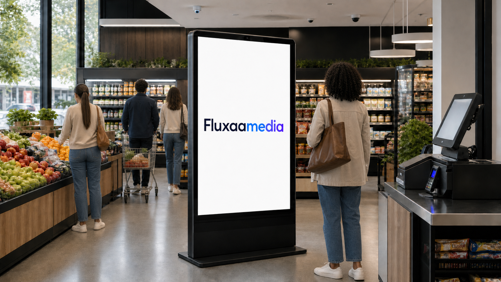 FluxaaMedia digital screen in a premium retail environment